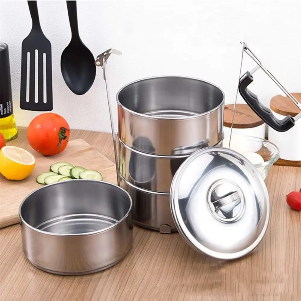 Large Capacity Portable Lunch Box 2/3/4/5 Layers Heatable Lunch Container Stackable Leakproof Stainless Steel Pot