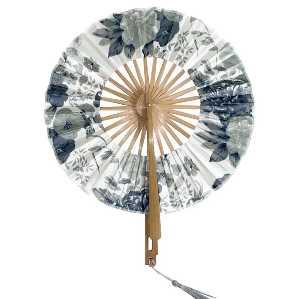 Chinese Style Hand Fold Fan Bamboo Tassel Elegent Silk Flower Folding Fan Dance Props Silk Retro Classical Dance Fan