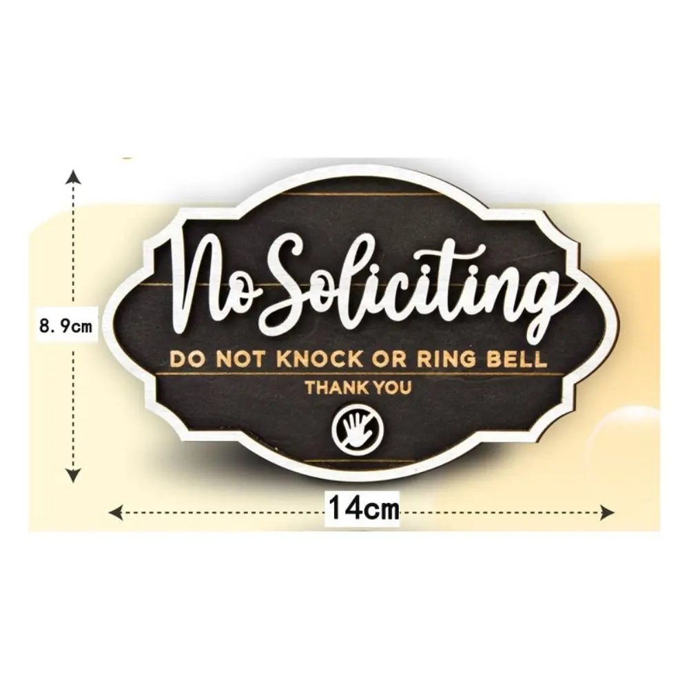 14CM No Soliciting Sign with Adhesive Pads Wooden House Door Sign Elegant Do Not Knock or Ring Bell Home Plaques Restaurants