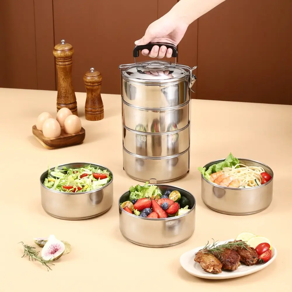 Large Capacity Portable Lunch Box 2/3/4/5 Layers Heatable Lunch Container Stackable Leakproof Stainless Steel Pot