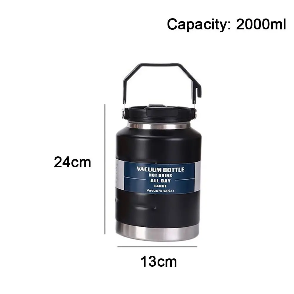 Portable Insulated Water Bottle Thickened 2L Gym Bottles with Straw Stainless Steel Sports Water Bottles for Man Women