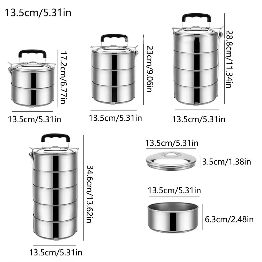 Large Capacity Portable Lunch Box 2/3/4/5 Layers Heatable Lunch Container Stackable Leakproof Stainless Steel Pot