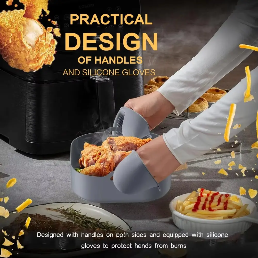 Silicone Air Fryer Baking Tray 5.5-6.2L Square Reusable Air Fryer Basket Heightened Silicone Air Fryer Liners Baking Utensils
