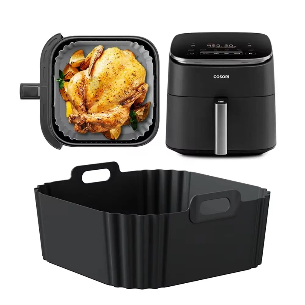 Silicone Air Fryer Baking Tray 5.5-6.2L Square Reusable Air Fryer Basket Heightened Silicone Air Fryer Liners Baking Utensils