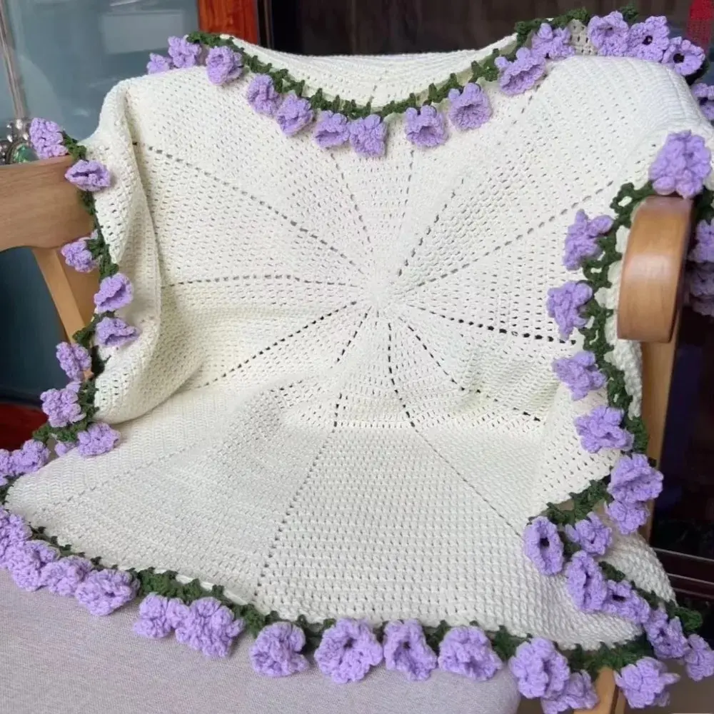 New 60cm Flower Bouquet Blanket Finished Product Crocheted Lily of The Valley Bouquet Blankets Nap Blanket Gifts