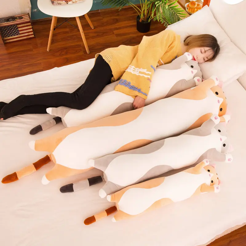 Big Animal Cat Plush Toys Cute Creative Long Soft Toys Office Lunch Break Nap Sleeping Pillow Cushion Stuffed Gift Doll for Kids