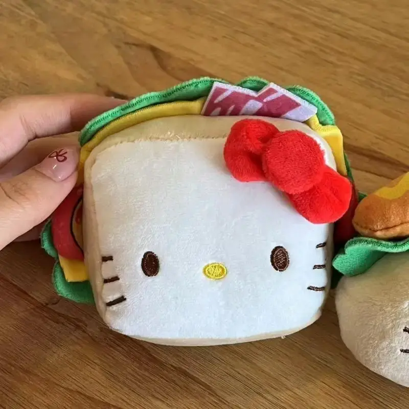 Hello Kitty plush keychain Kawaii creative toast hot dog Kt plush pendant plush toy zipper decoration gift Christmas.