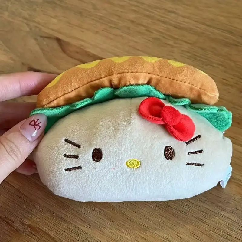 Hello Kitty plush keychain Kawaii creative toast hot dog Kt plush pendant plush toy zipper decoration gift Christmas.