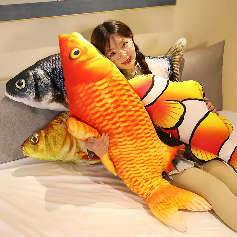 40/60cm 3D Simulation Fish Plush Toys Stuffed Soft Animal Crucian Carp Plush Pillow Creative Sofa Pillow Cushion Gift Kids Toy