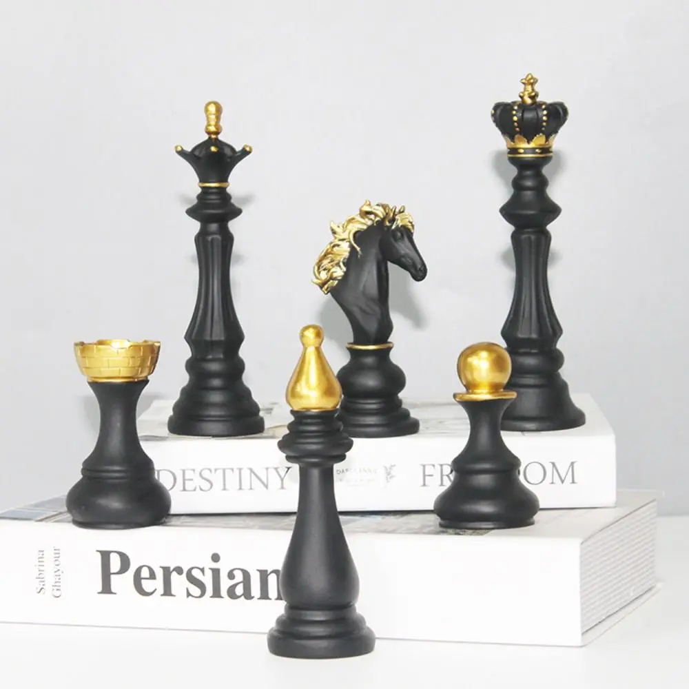 New Resin International Chess Ornaments Black White Collection Objects Chess Figurines King Height Chess Home Decor
