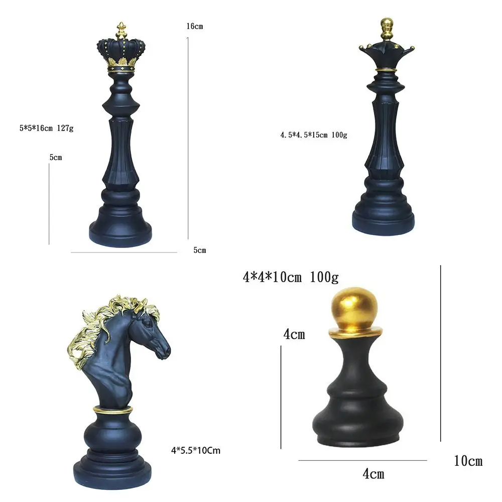New Resin International Chess Ornaments Black White Collection Objects Chess Figurines King Height Chess Home Decor