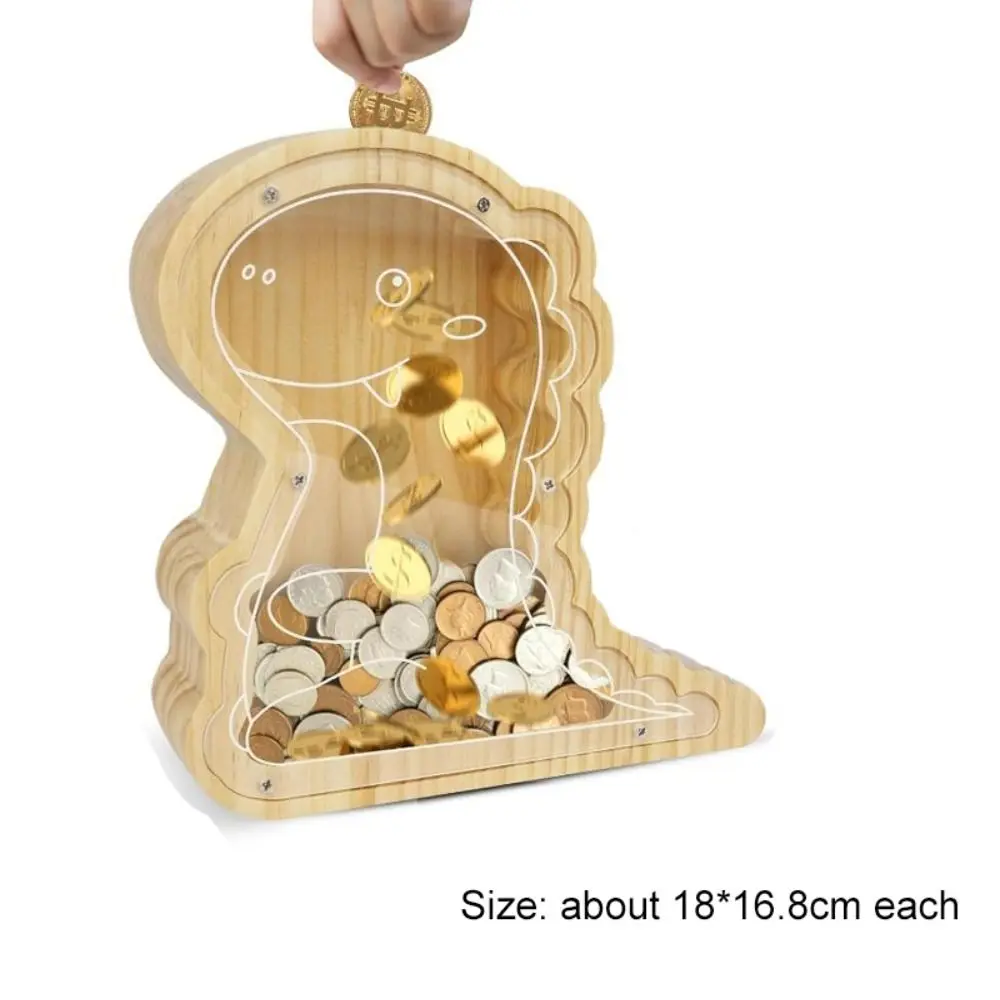 Money Saving Wooden Dinosaur Piggy Banks Reusable Educational Triceratops Coins Storage Box Sturdy Transparent Safe Money Box