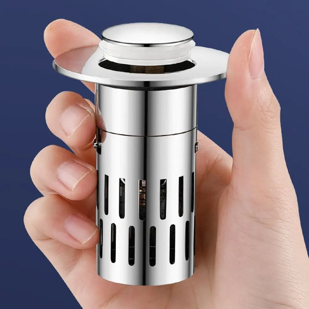 Stainless Steel Bathroom Sink Drain Strainer with Removable Filter Basket Anti-Odor Pop Up Sink Drain Filter Brass Core