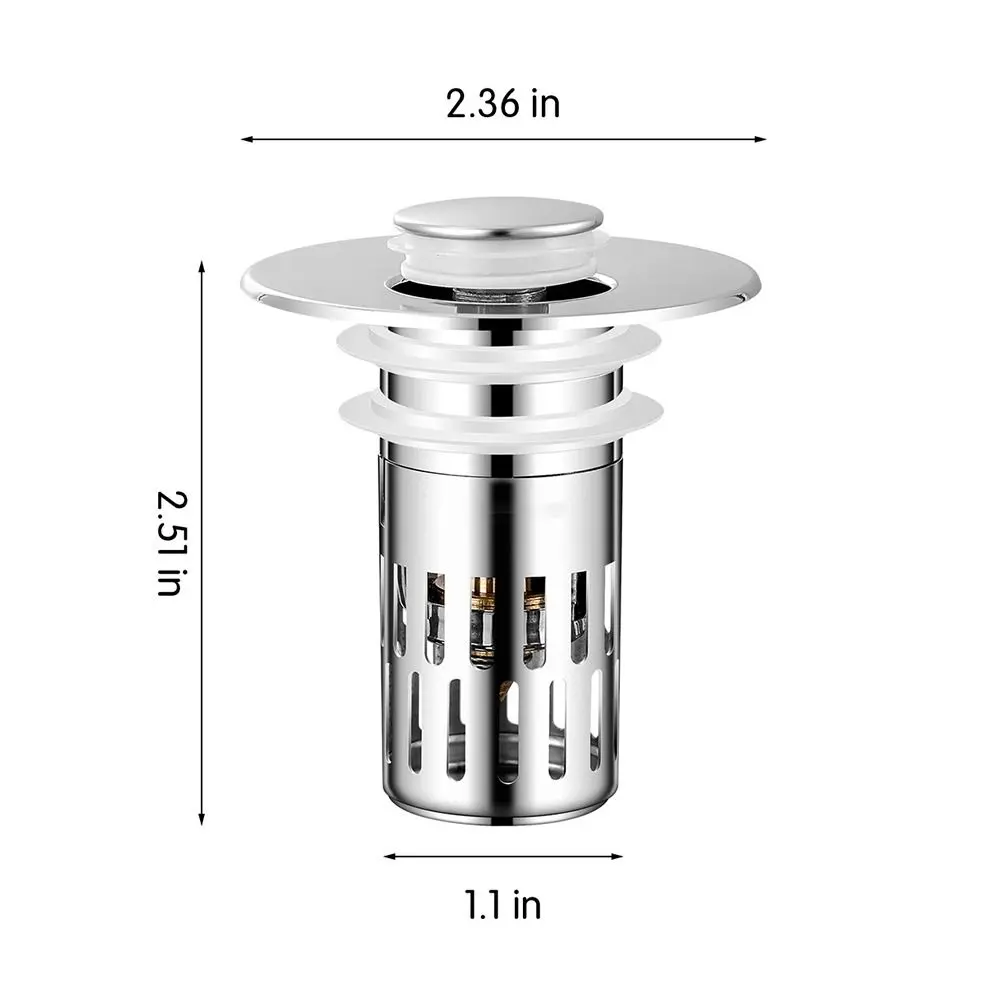 Stainless Steel Bathroom Sink Drain Strainer with Removable Filter Basket Anti-Odor Pop Up Sink Drain Filter Brass Core