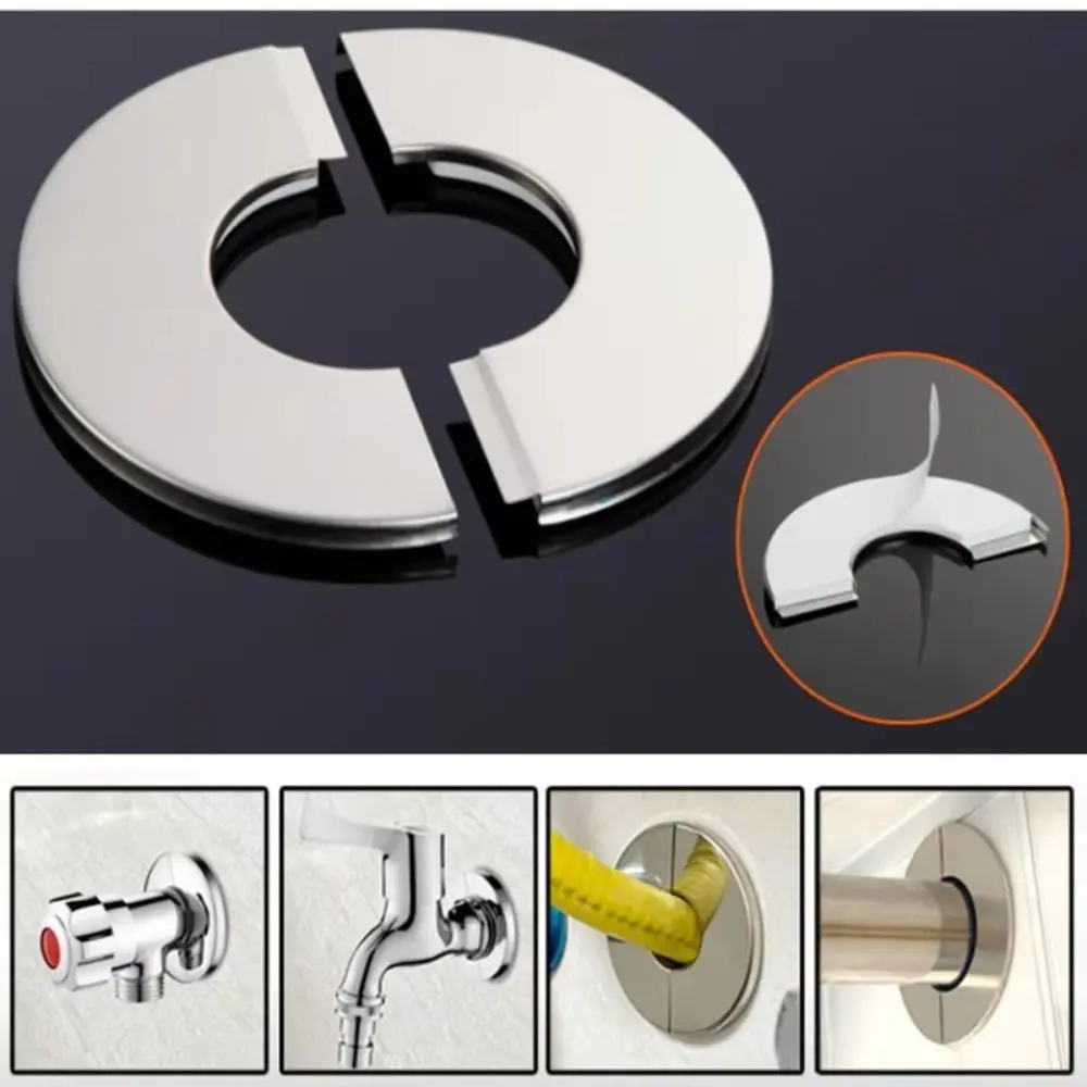 Useful Self-Adhesive Shower Faucet Cover Stainless Steel Silver Faucet Decorative Cover Faucet Decor