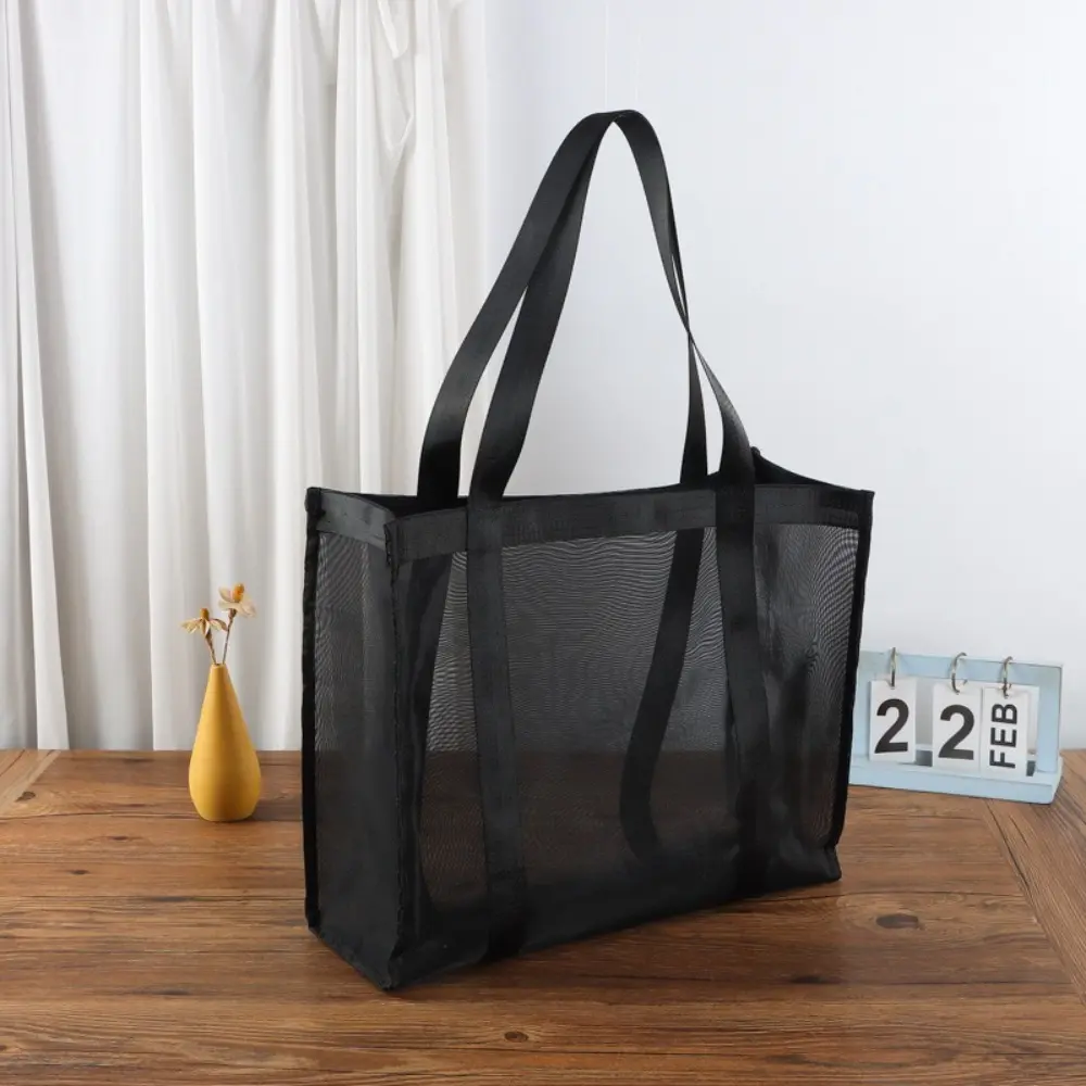 Durable Transparent Mesh Shoulder Bag Quick Dry Mesh Net Travel Beach Bag Casual Tote Handbag Shopping