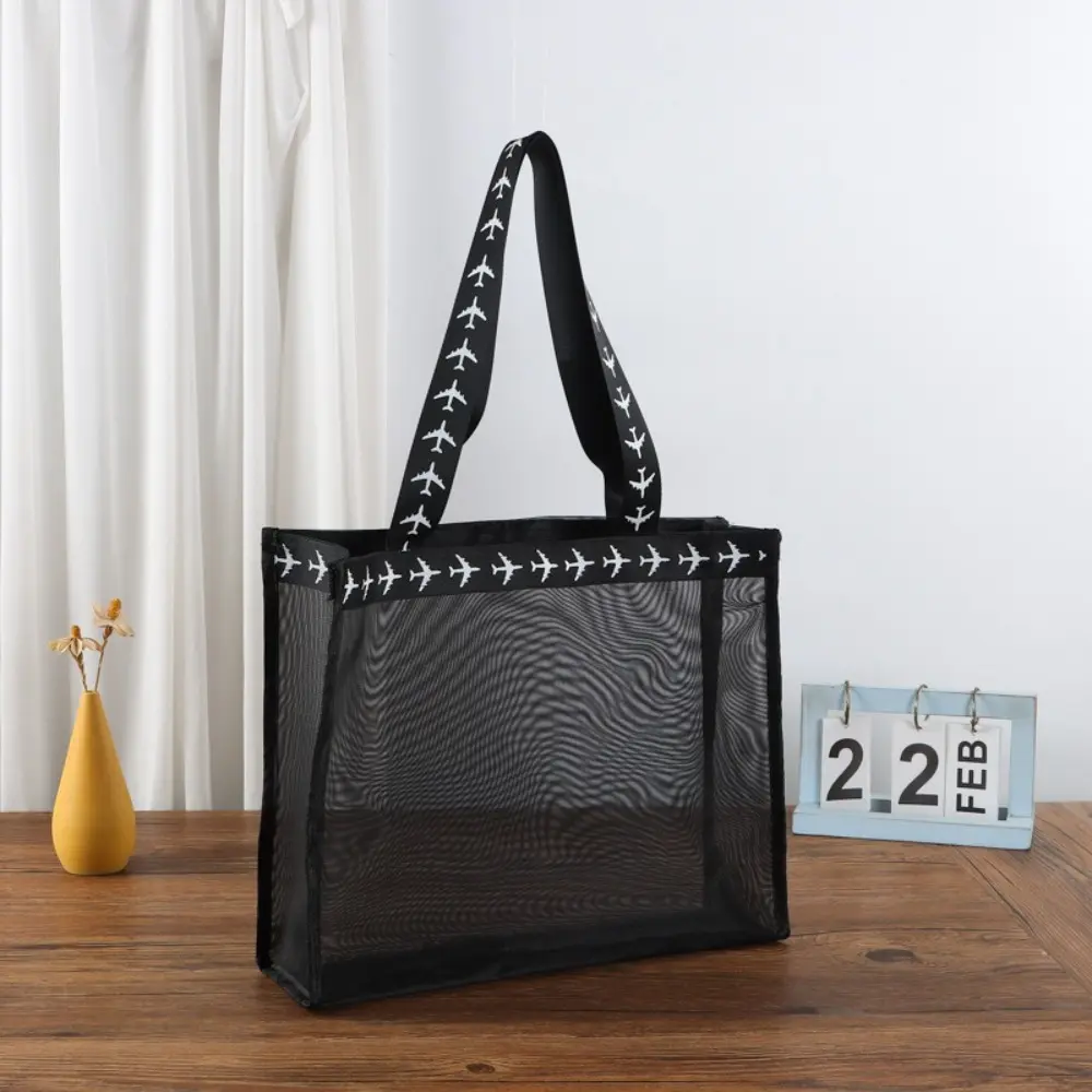 Durable Transparent Mesh Shoulder Bag Quick Dry Mesh Net Travel Beach Bag Casual Tote Handbag Shopping