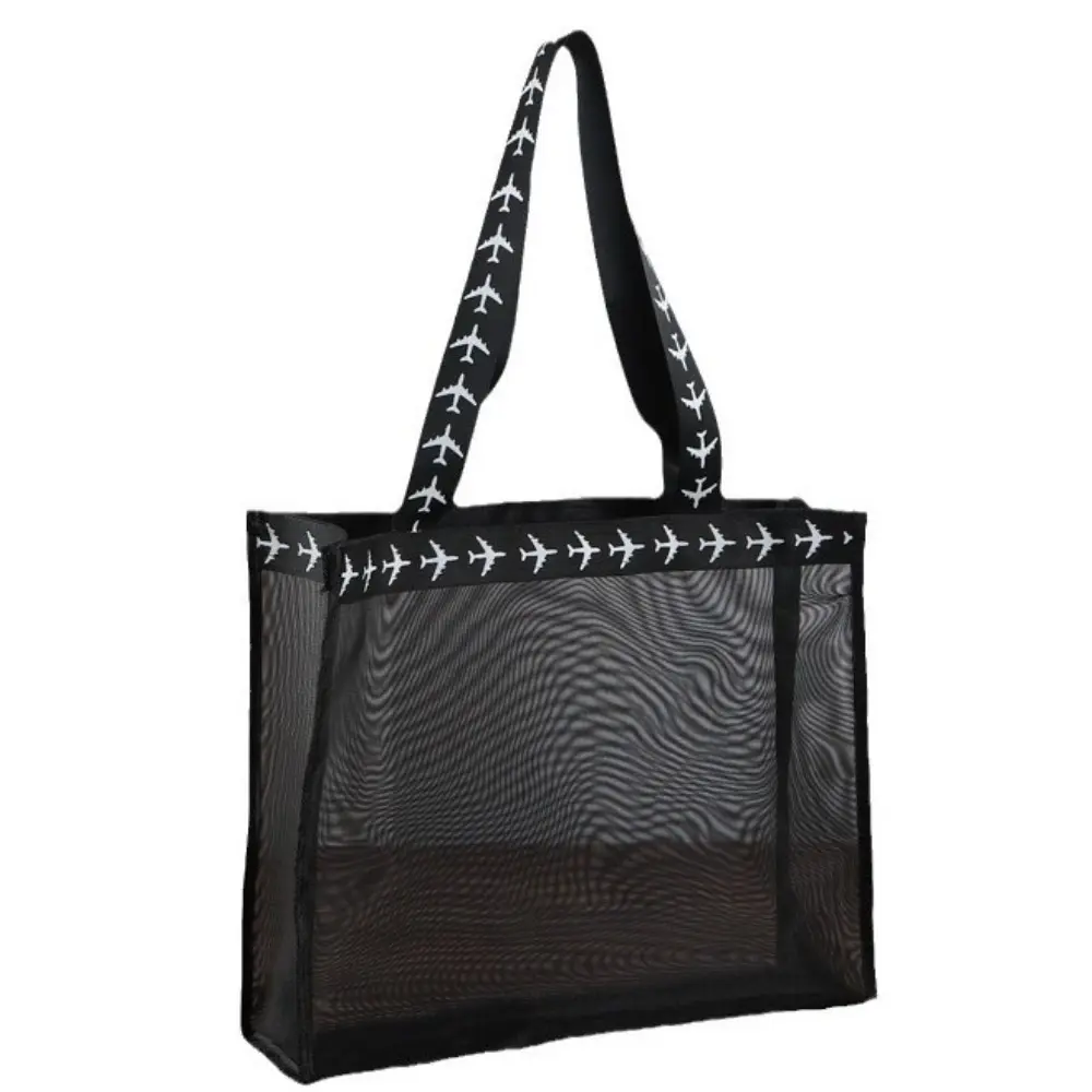 Durable Transparent Mesh Shoulder Bag Quick Dry Mesh Net Travel Beach Bag Casual Tote Handbag Shopping