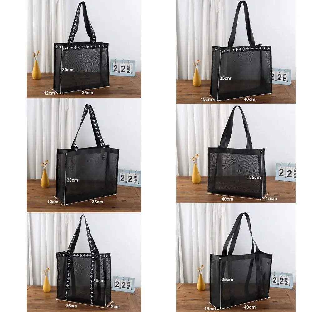 Durable Transparent Mesh Shoulder Bag Quick Dry Mesh Net Travel Beach Bag Casual Tote Handbag Shopping