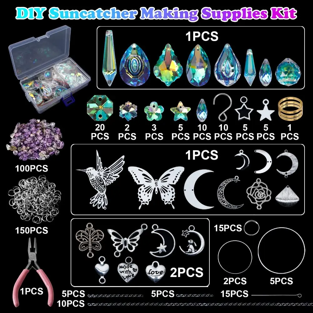 400Pcs Exquisite Crystal Sun Catcher Arts Colorful DIY Crystal Suncatcher Crafts Kit Suncatchers DIY Making Supplies Gift