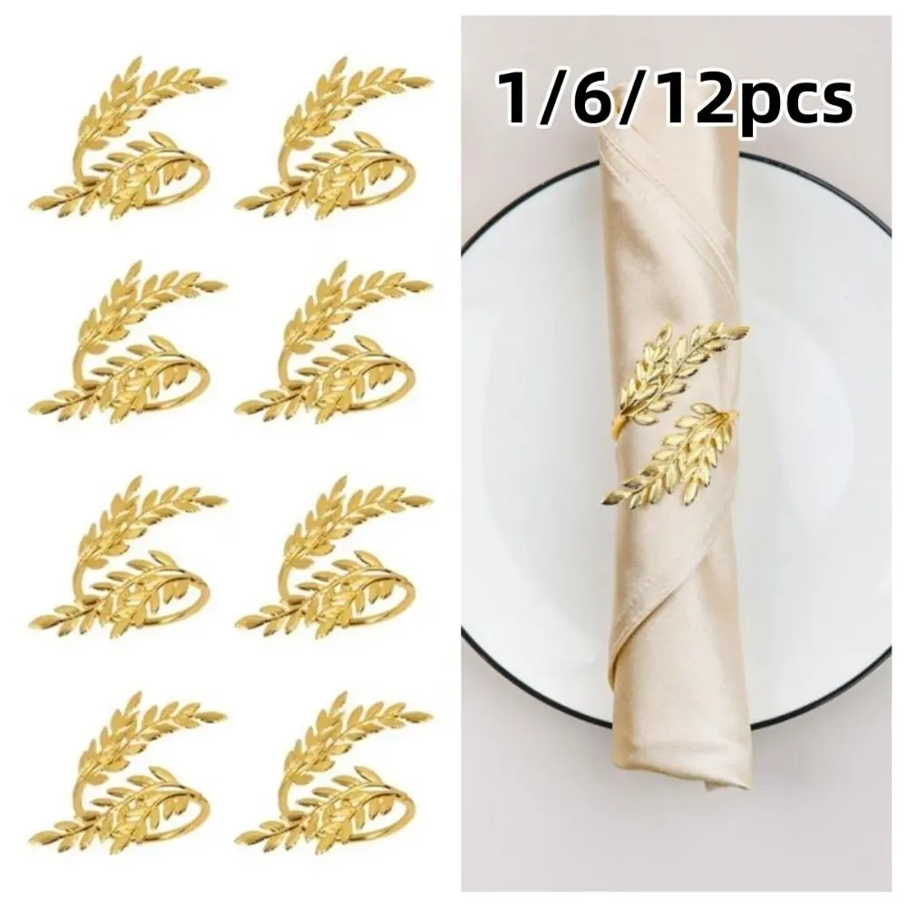 1/6/12pcs Modern Minimalist Napkin Ring Buckles Metal Christmas Thanksgiving Napkin Holder Gold Leaf Dinnig Table Decoration