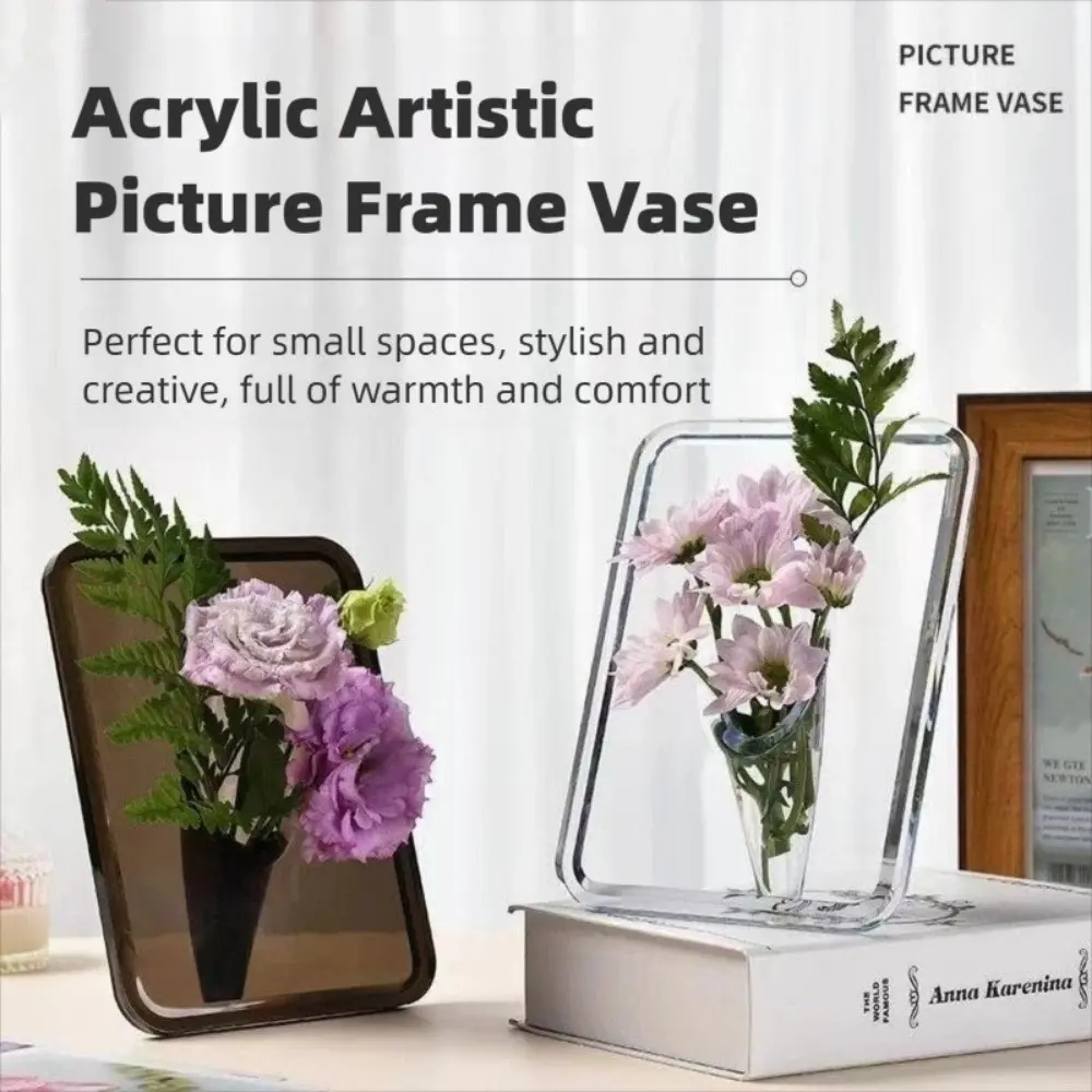 Ins Acrylic Photo Frame Vase Transparent Fresh and Dried Flower Flower Container Hydroponic Flower Vase Art Decorations