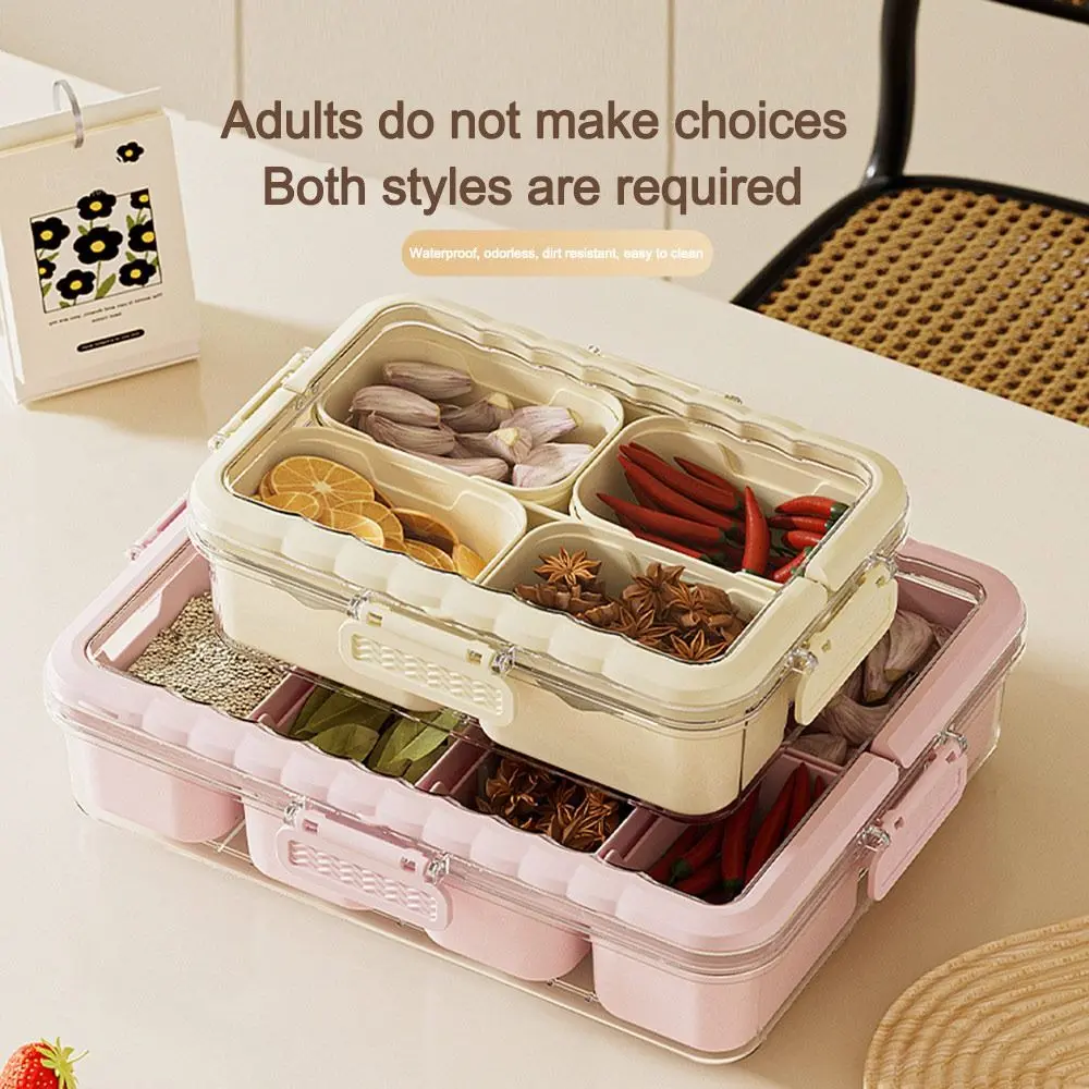 New 4/8 Grid Kitchen Seasoning Storage Box with Lids Plastic Spice Box Dustproof Snack Fruit Divided Plate Box