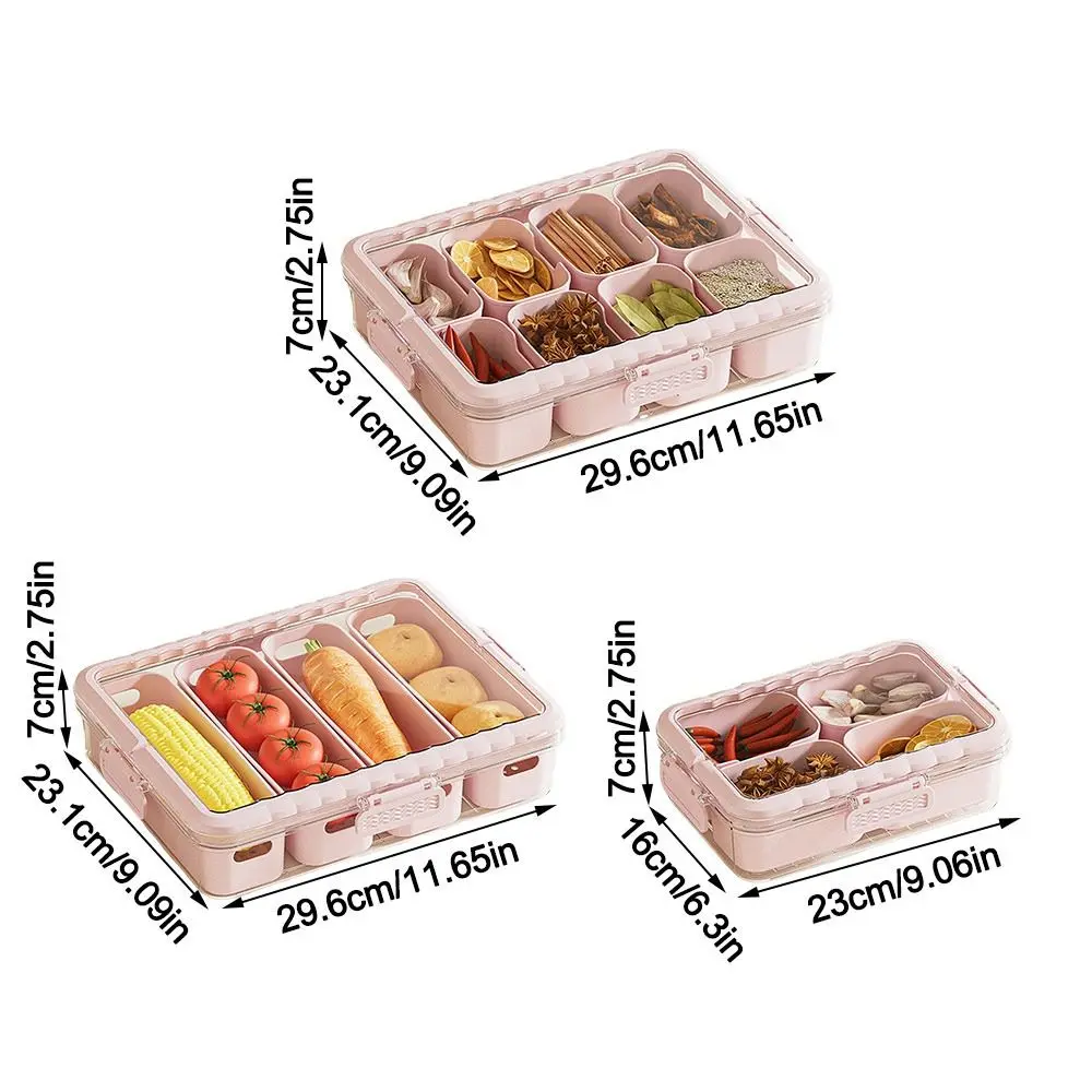 New 4/8 Grid Kitchen Seasoning Storage Box with Lids Plastic Spice Box Dustproof Snack Fruit Divided Plate Box