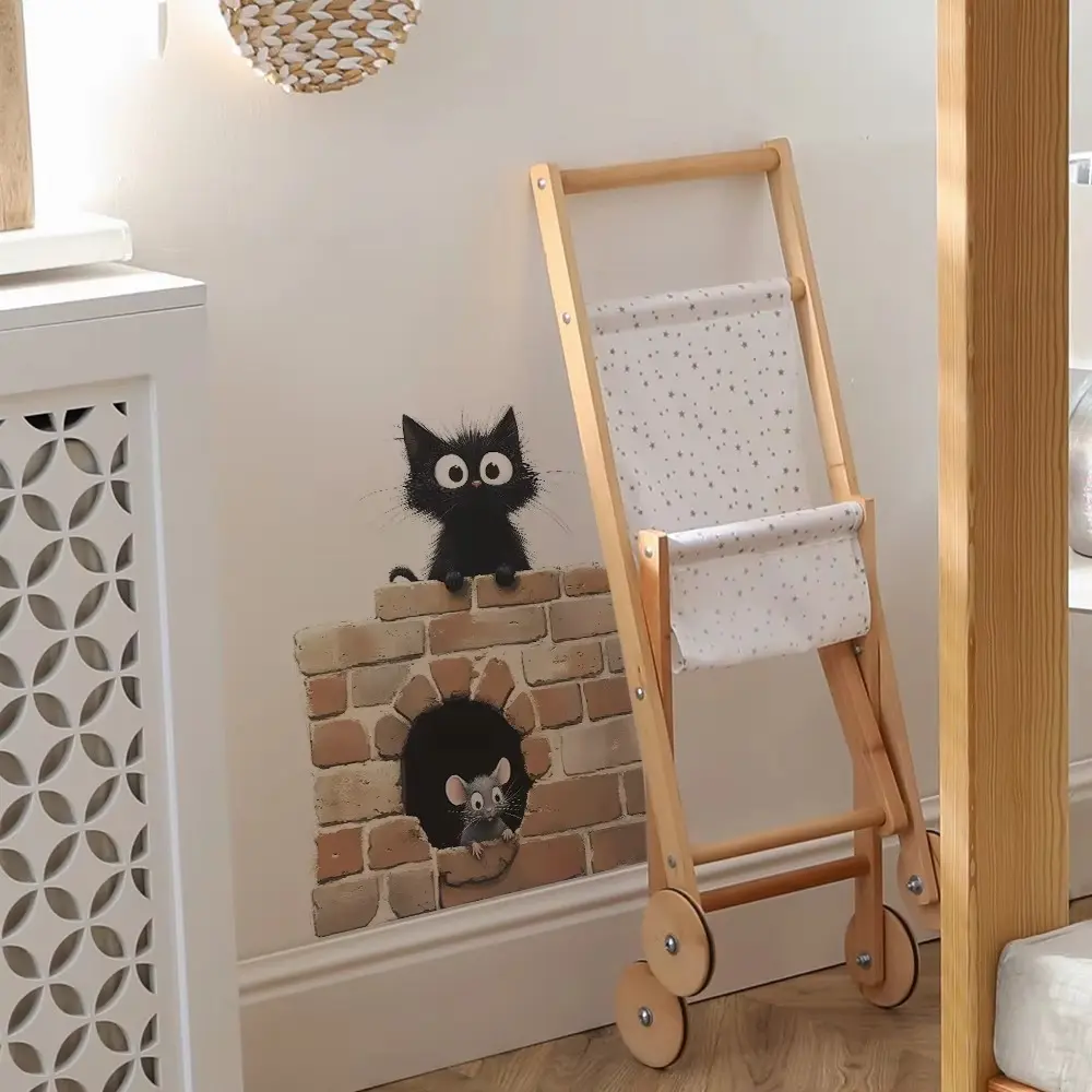 Funny 3D Cat Cartoon Cat Mouse Wall Sticker Self-adhesive Water Resistant Decorative Mural DIY Wall Decals Kids Room Decor