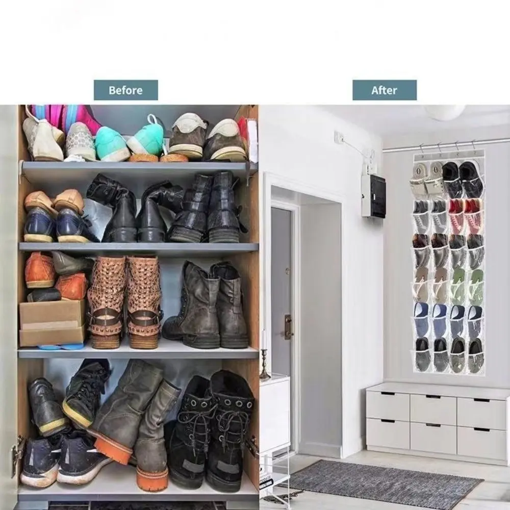 New 24 Grids Sundries Shoe Organiser Clear Hanging Over Storage Rack Wall-mounted Door Cloth Box