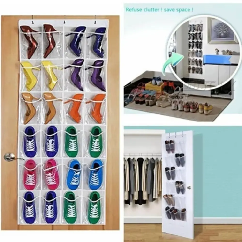 New 24 Grids Sundries Shoe Organiser Clear Hanging Over Storage Rack Wall-mounted Door Cloth Box