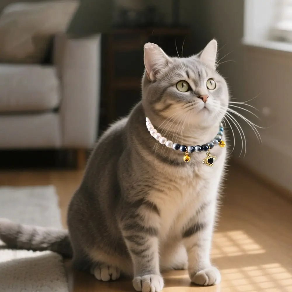 Elastic Rope Pet Pearl Collar Princess Style Pet Jewelry Cat Necklace With Crystal Pendant Cat Accessories