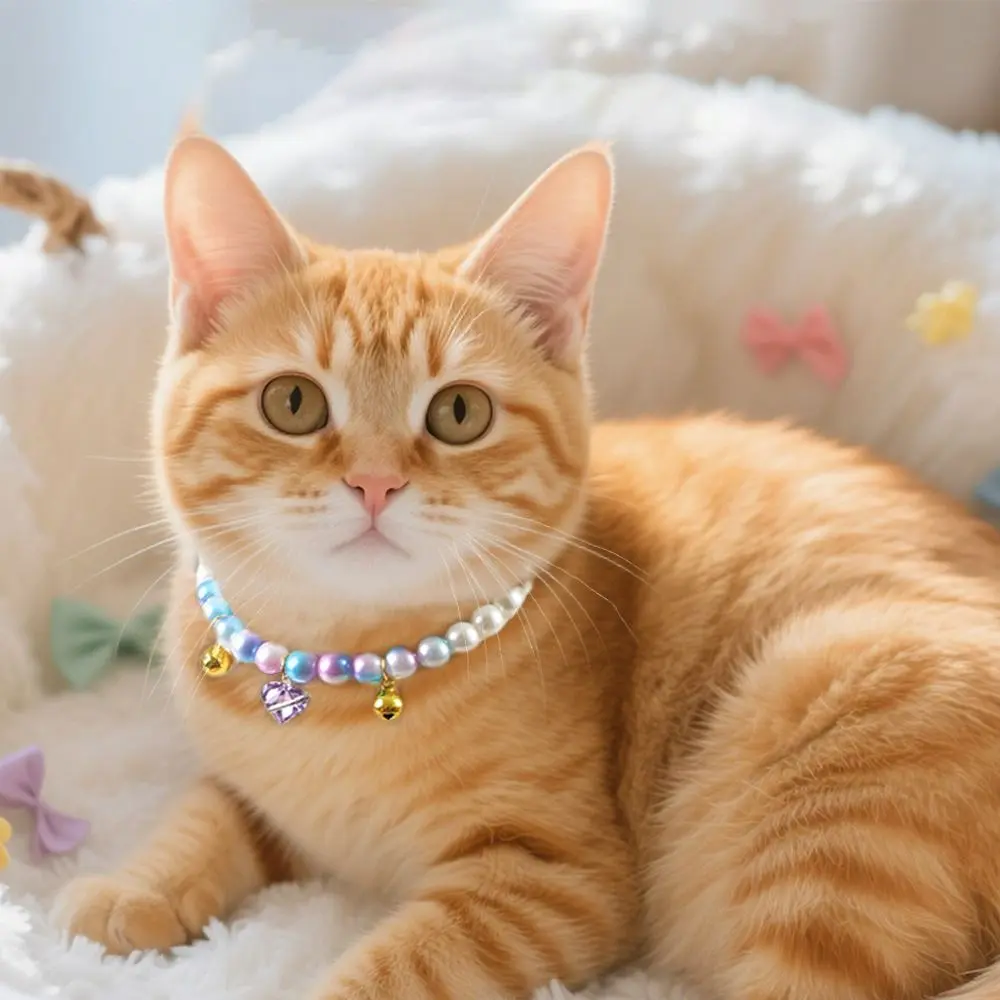 Elastic Rope Pet Pearl Collar Princess Style Pet Jewelry Cat Necklace With Crystal Pendant Cat Accessories