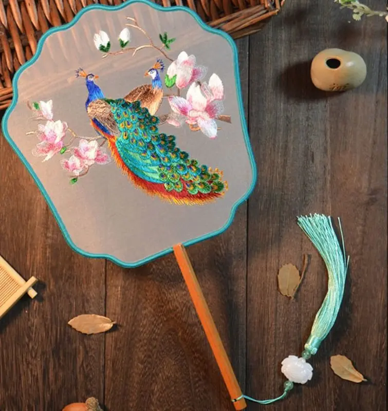 New Dance Fan Vintage Hand Fan Phoenix Pattern Double-sided Embroidery Chinese Ancient Style Fan Jade Vine Flower Dance Fan Gift
