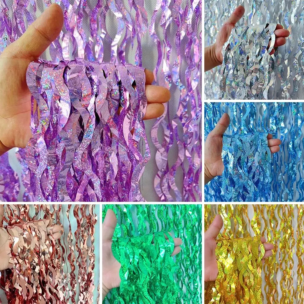 1x2m Wave Pattern Foil Curtain PET Multipurpose Decoration Balloon Rain Curtain Backdrop Wall Curtains
