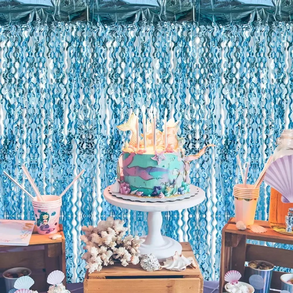 1x2m Wave Pattern Foil Curtain PET Multipurpose Decoration Balloon Rain Curtain Backdrop Wall Curtains