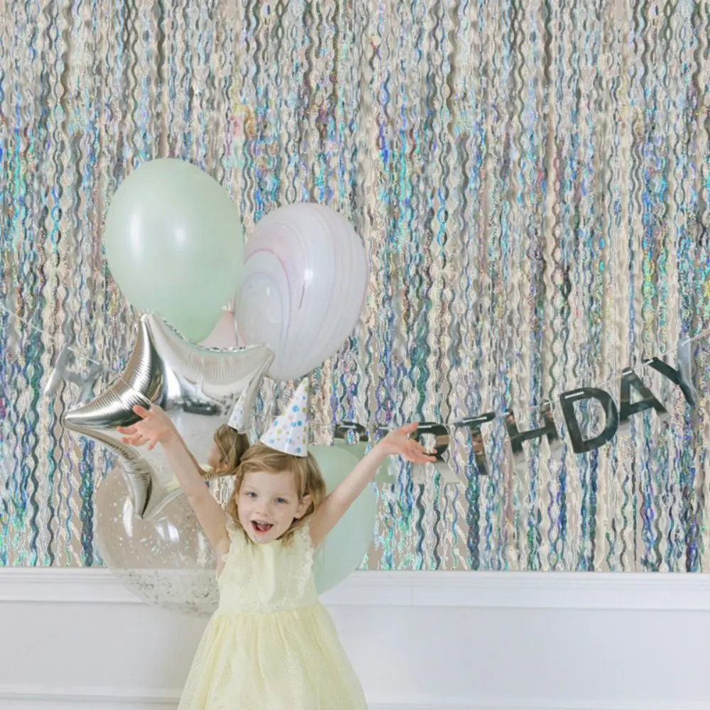 1x2m Wave Pattern Foil Curtain PET Multipurpose Decoration Balloon Rain Curtain Backdrop Wall Curtains