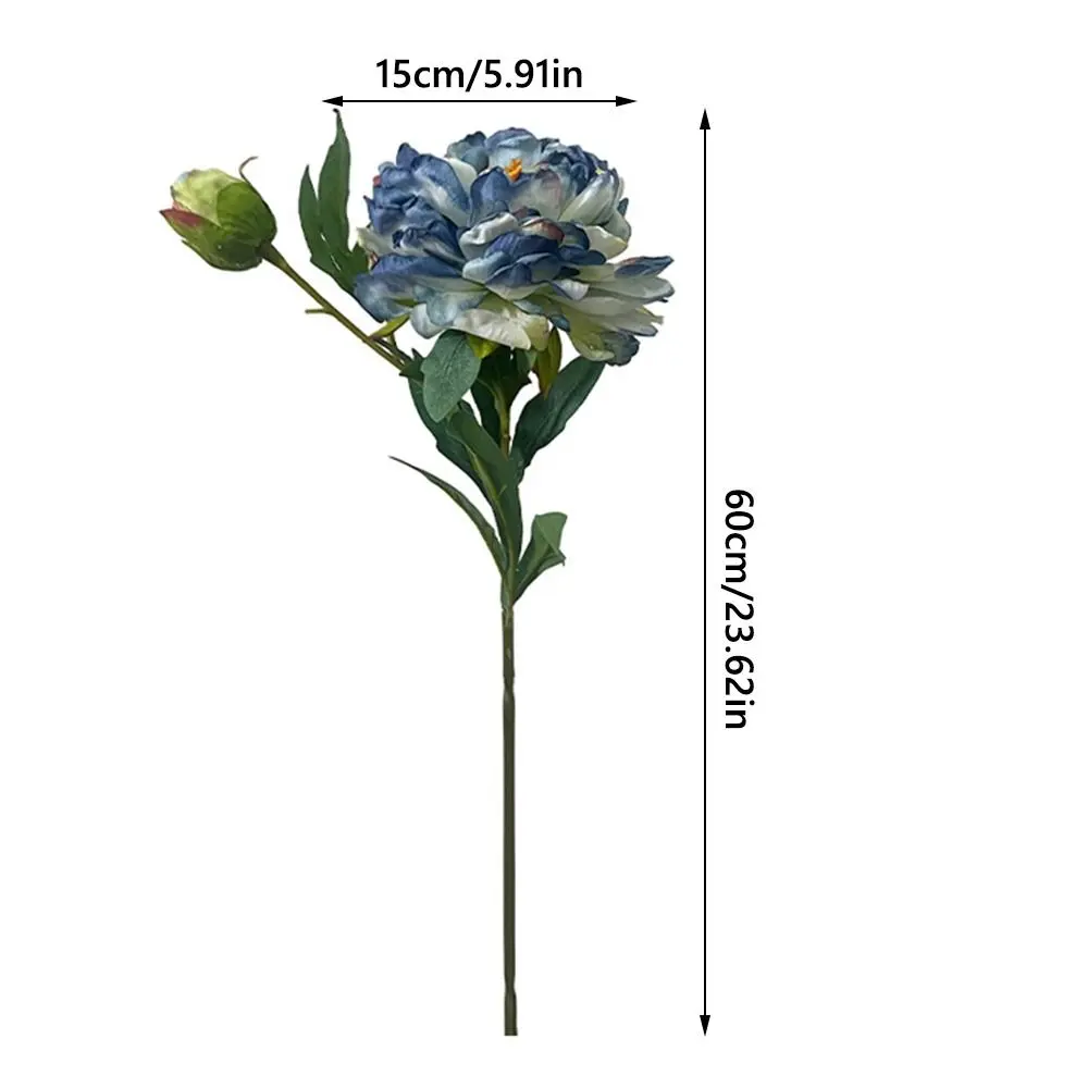 Multicolor Peony Artificial Flowers Oil Painting of Peonies 2 Heads Decorative Flowers Photo Props Green Leaves Fake Flower