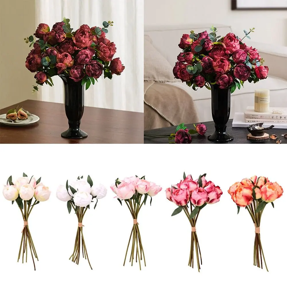 9pcs/set Simulated Peony Bud Bouquet Handwriting Style Peony Bud Fake Flowers Bouquet Wedding Hall Decoration Living Room