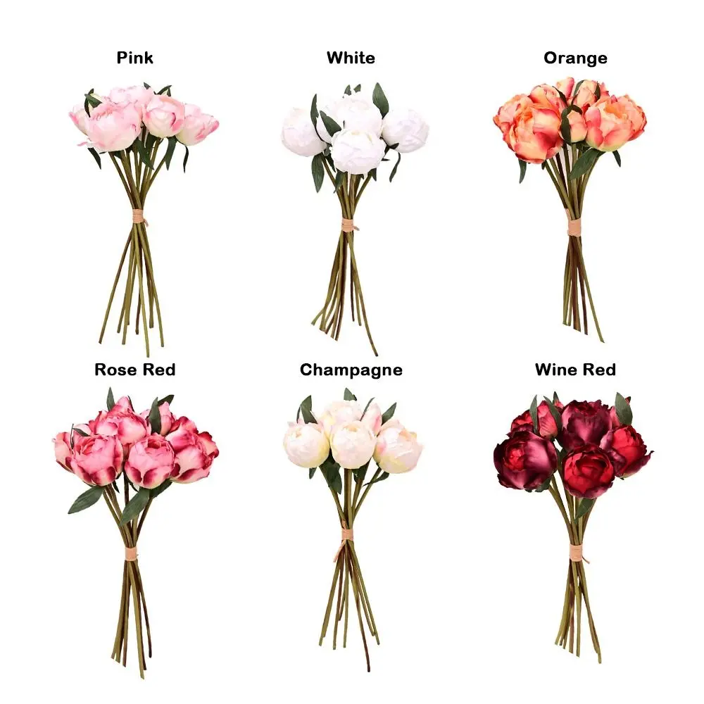 9pcs/set Simulated Peony Bud Bouquet Handwriting Style Peony Bud Fake Flowers Bouquet Wedding Hall Decoration Living Room