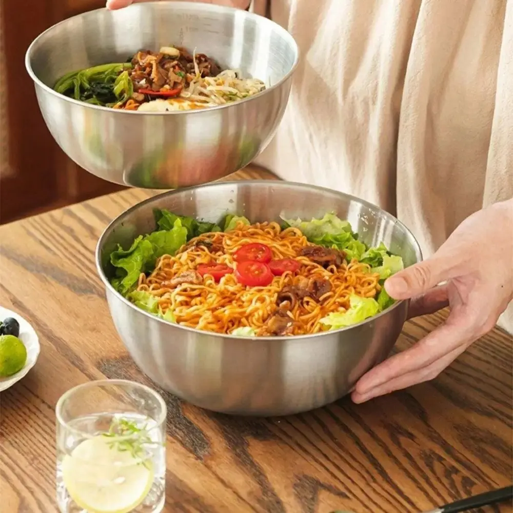 Stainless Steel Stainless Steel Salad Bowls with Scale Egg Flour Mixing Baking Bowl Easy To Clean Big Capacity Fruit Container