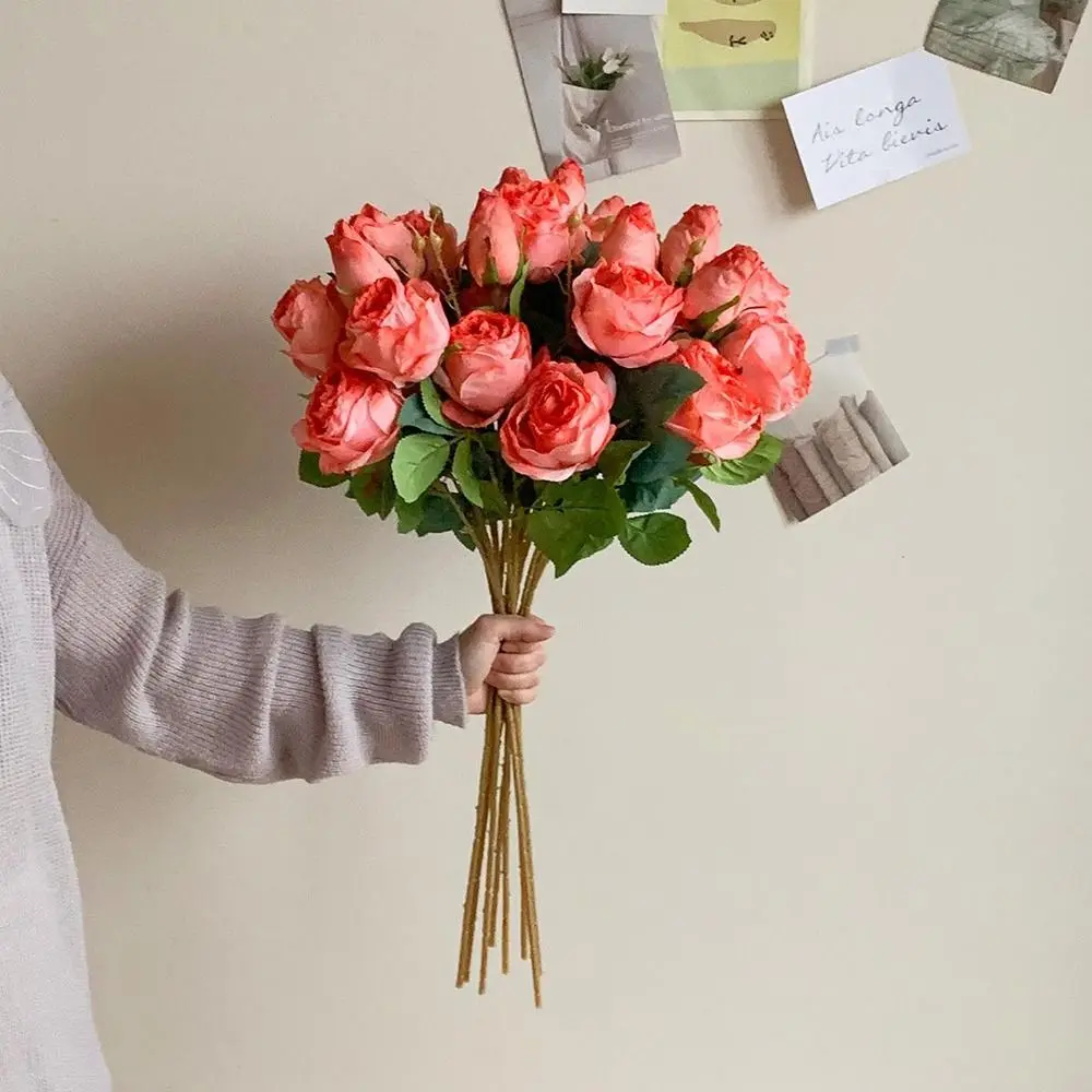 9pcs/set Simulated Peony Bud Bouquet Handwriting Style Peony Bud Fake Flowers Bouquet Wedding Hall Decoration Living Room