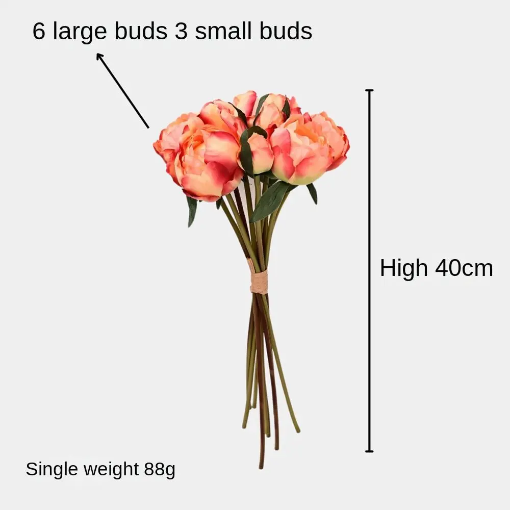 9pcs/set Simulated Peony Bud Bouquet Handwriting Style Peony Bud Fake Flowers Bouquet Wedding Hall Decoration Living Room