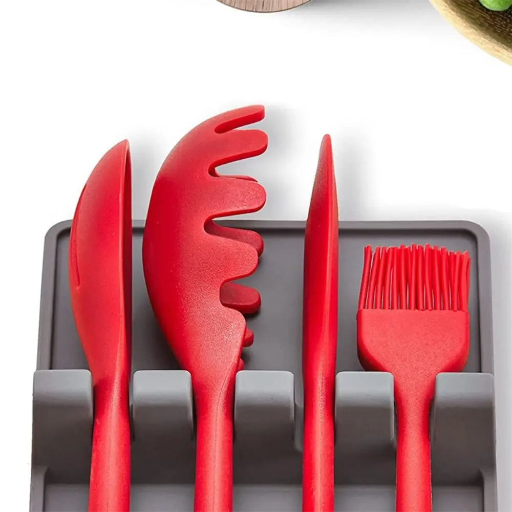 Silicone Kitchen Utensil Rack Large Capacity with Drainage Hole Kitchenware Storage Rack Multi-function Non-slip Spoon Mat Home