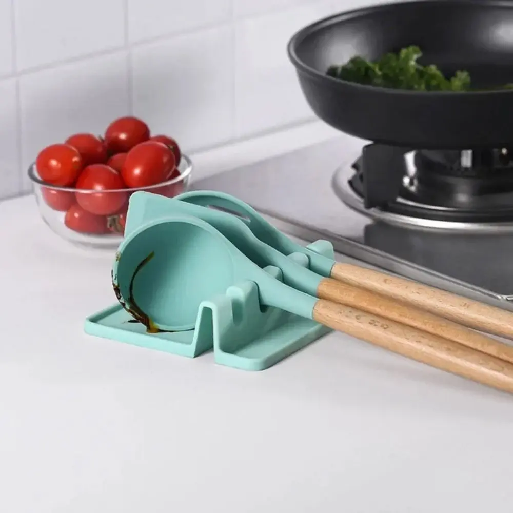 Silicone Kitchen Utensil Rack Large Capacity with Drainage Hole Kitchenware Storage Rack Multi-function Non-slip Spoon Mat Home
