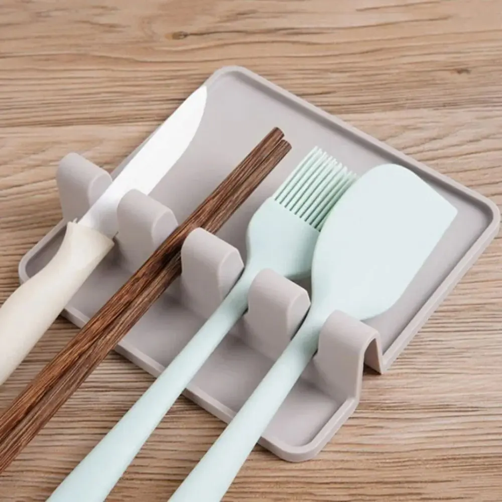 Silicone Kitchen Utensil Rack Large Capacity with Drainage Hole Kitchenware Storage Rack Multi-function Non-slip Spoon Mat Home