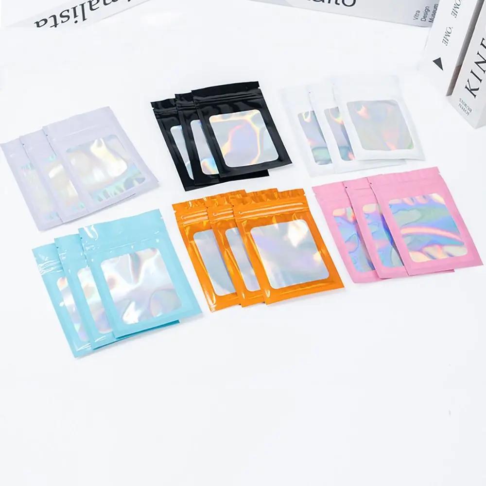 50Pcs Holographic Laser Color Ziplock Bag Plastic Smell Proof Zip Lock Bag Thick Resealable Packaging Pouch
