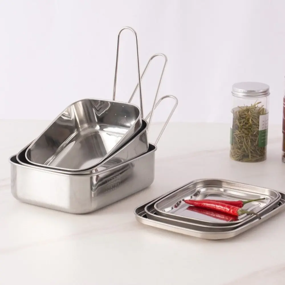 Rectangular Shape Stainless Steel Lunch Box Foldable Handle 304 Stainless Steel Bento Box Leakproof Design Unbreakable Material