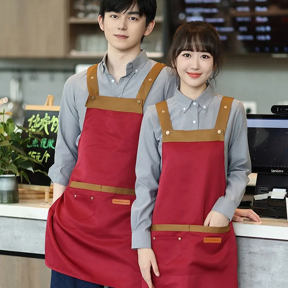 Fashion Waterproof Apron Large Pockets Anti Dirty Kitchen Aprons Oil-proof Simple Cooking Apron for Women Men