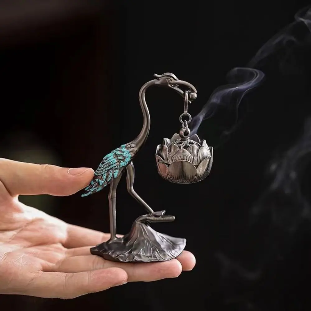 Chinese Style Incense Burner Zinc Alloy Good Symbolism Incense Holder Red-crowned Crane Accessories Incense Burning